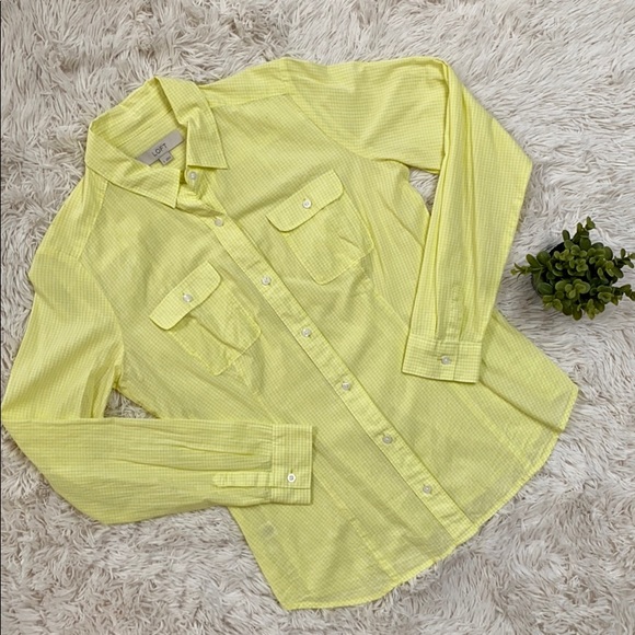 Loft Button Down Mini Check Shirt ๐ Yellow & White - Picture 1 of 8
